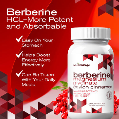 MuseBeam Berberine HCl Magnesium Glycinate 1800mg – Vegan & Gluten-Free