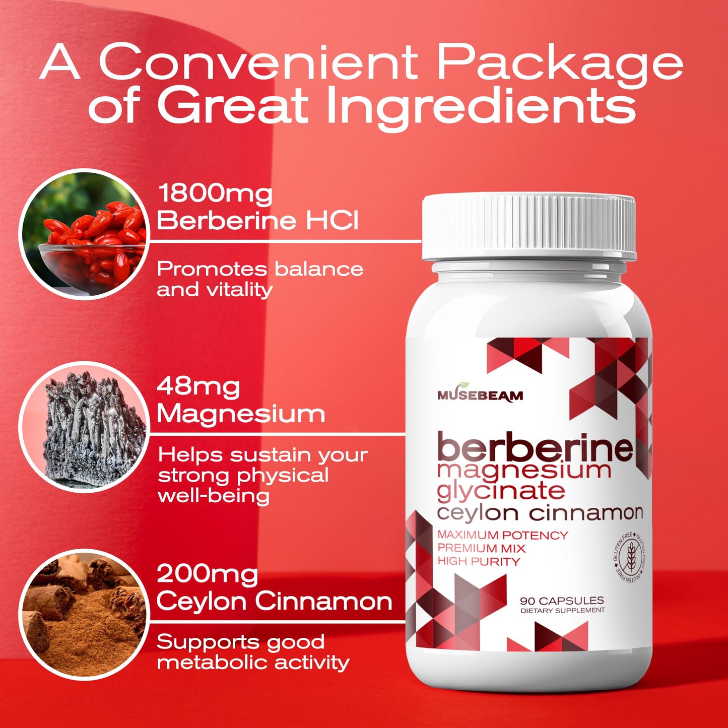 MuseBeam Berberine HCl Magnesium Glycinate 1800mg – Vegan & Gluten-Free