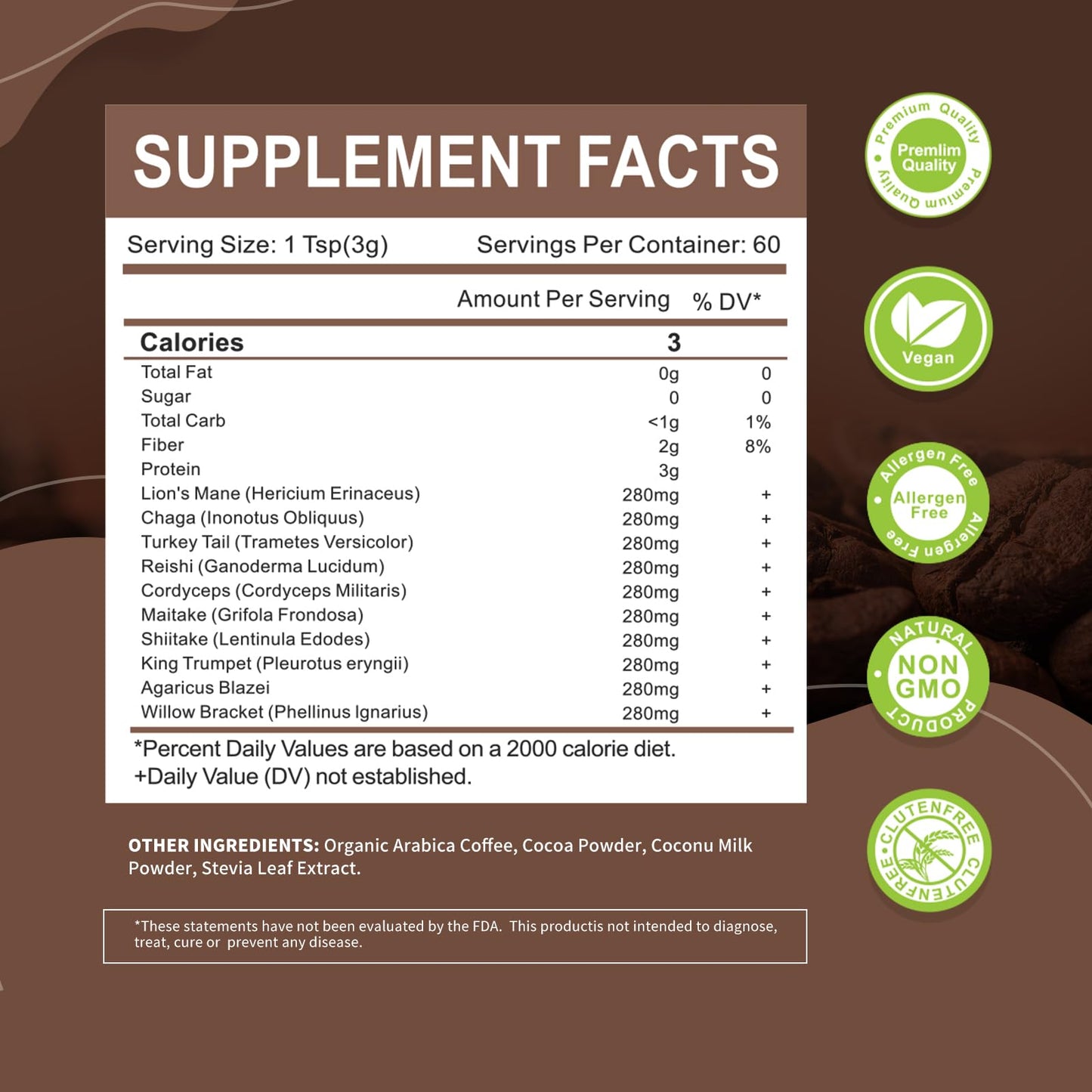 Mushroom Coffee 10-Mushroom Blend – Lion's Mane, Reishi, Cordyceps & More | Brain Boost & Focus 6.35oz
