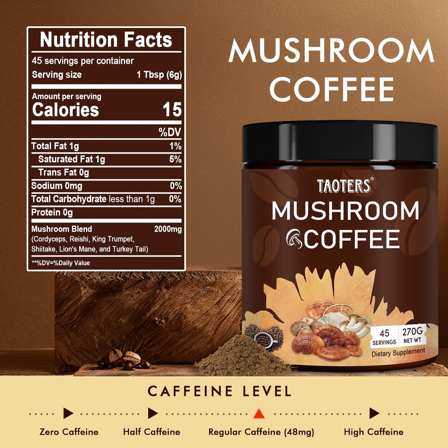 Mushroom Coffee with Cordyceps, Reishi & Lion's Mane – 45 Servings