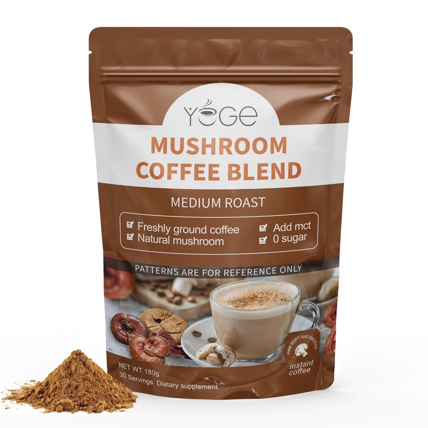 Mushroom Coffee with 6 Mushrooms (Cordyceps, Reishi, Lion's Mane, Shiitake, Turkey Tail, King Trumpet) – Instant Coffee Powder for Energy, Focus & Immune Support | 30 Servings