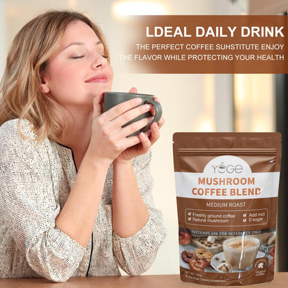 Mushroom Coffee with 6 Mushrooms (Cordyceps, Reishi, Lion's Mane, Shiitake, Turkey Tail, King Trumpet) – Instant Coffee Powder for Energy, Focus & Immune Support | 30 Servings