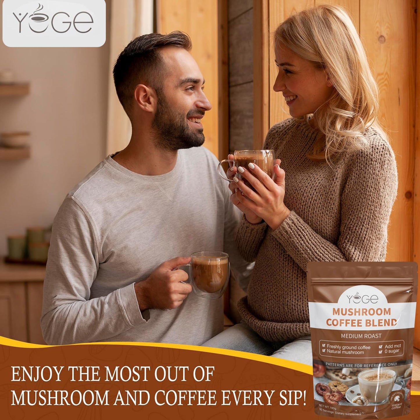 Mushroom Coffee with 6 Mushrooms (Cordyceps, Reishi, Lion's Mane, Shiitake, Turkey Tail, King Trumpet) – Instant Coffee Powder for Energy, Focus & Immune Support | 30 Servings