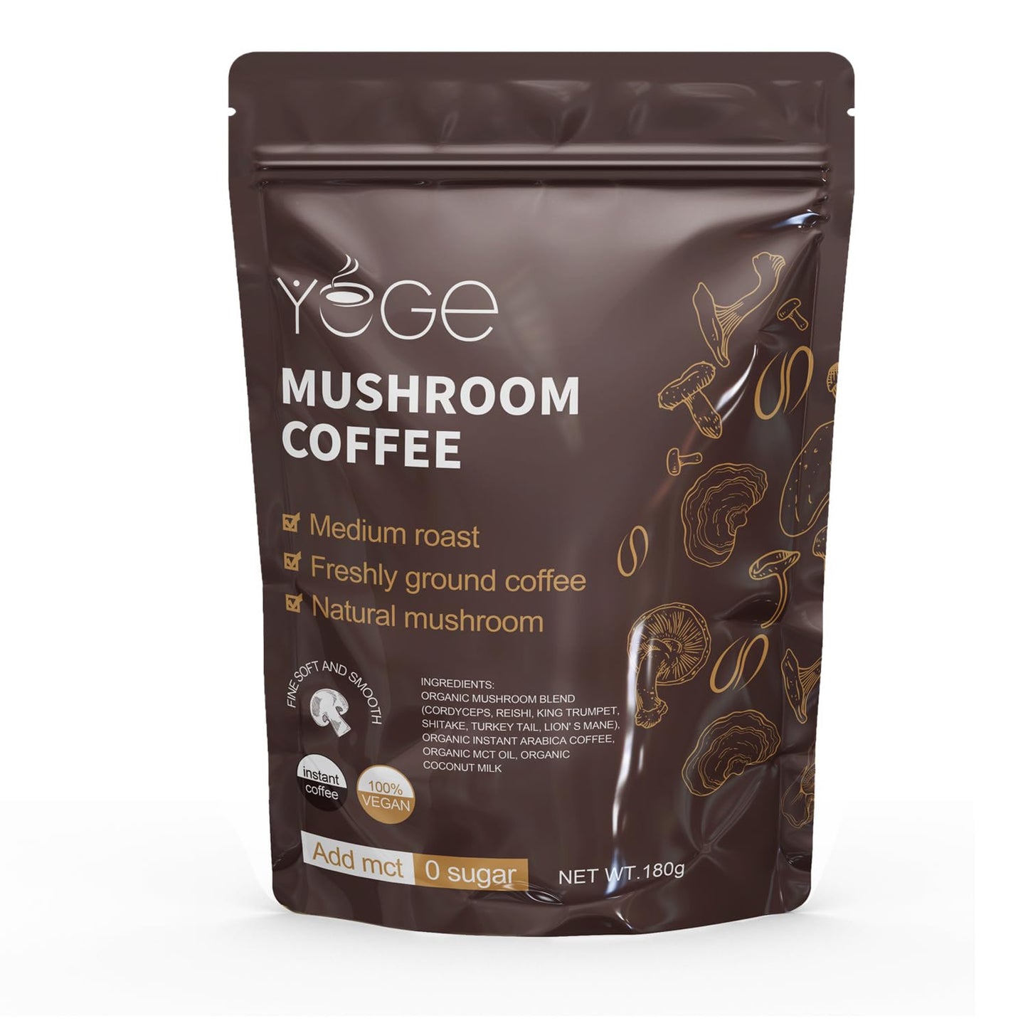 Instant Mushroom Coffee with Cordyceps, Reishi & Lion's Mane – Energy, Focus & Immunity (30 Servings)