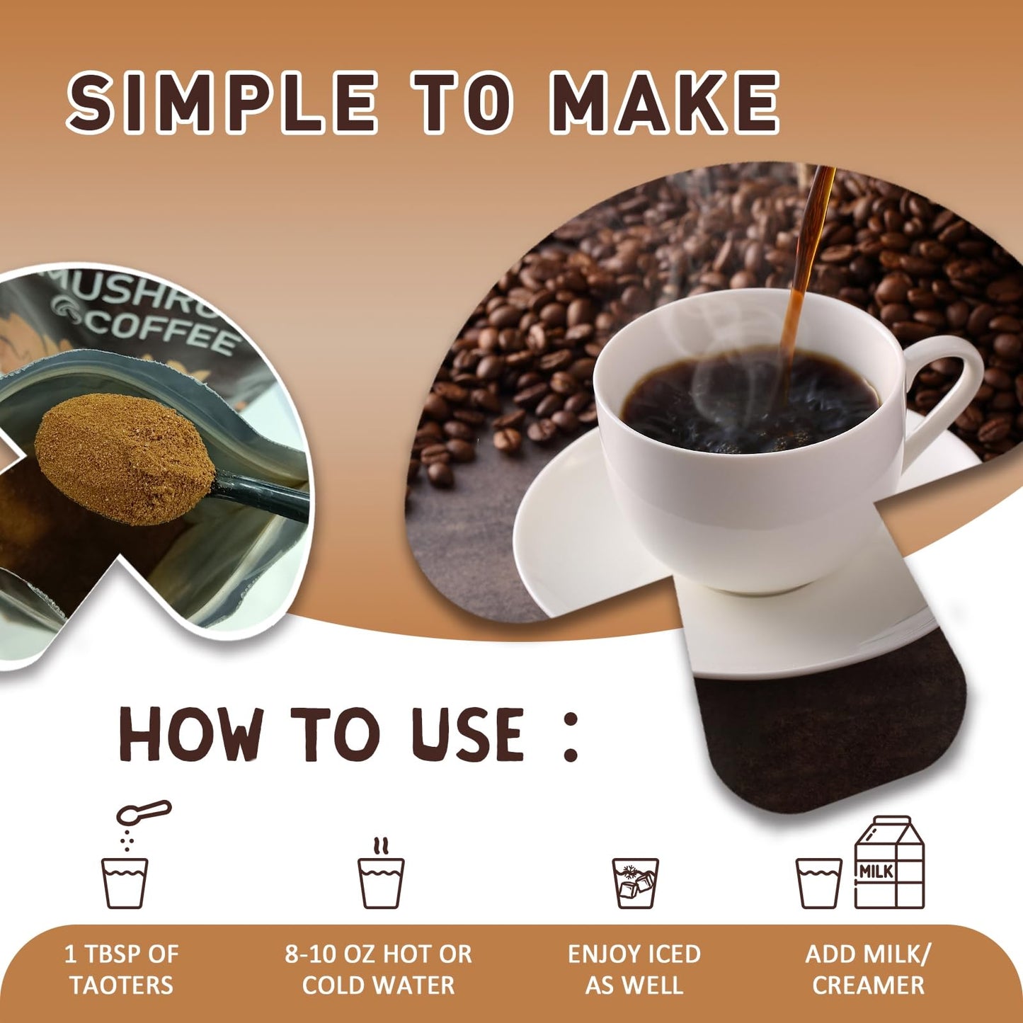 TAOTERS Mushroom Coffee 6-Mushroom Blend | Focus, Energy & Immunity | 2-Pack