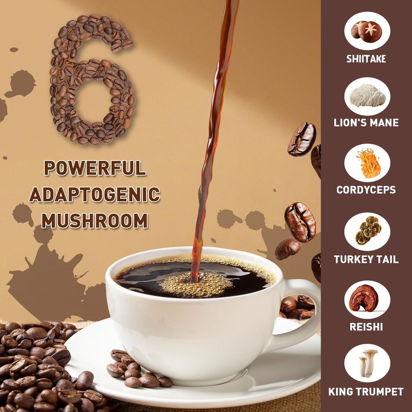 Mushroom Coffee with 6 Adaptogenic Mushrooms - 30 Servings