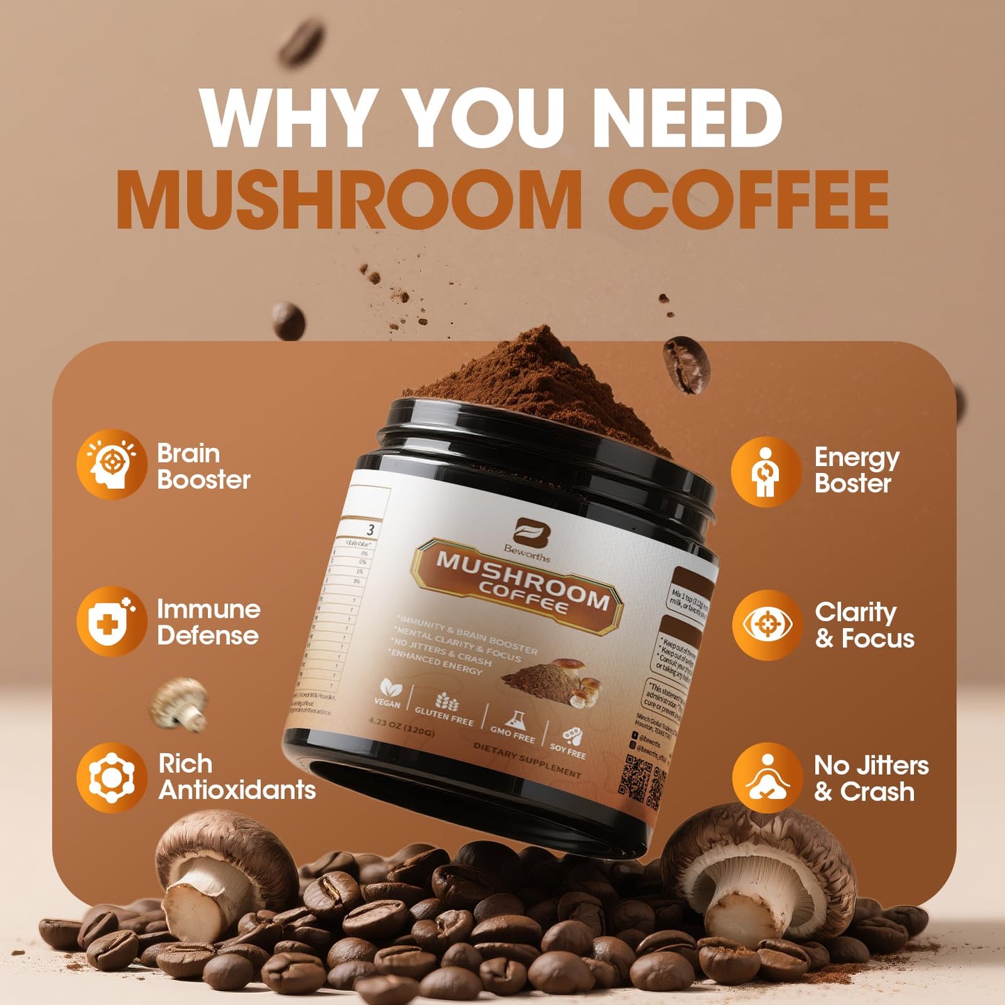 Mushroom Coffee with Lions Mane & Cordyceps – Energy & Focus