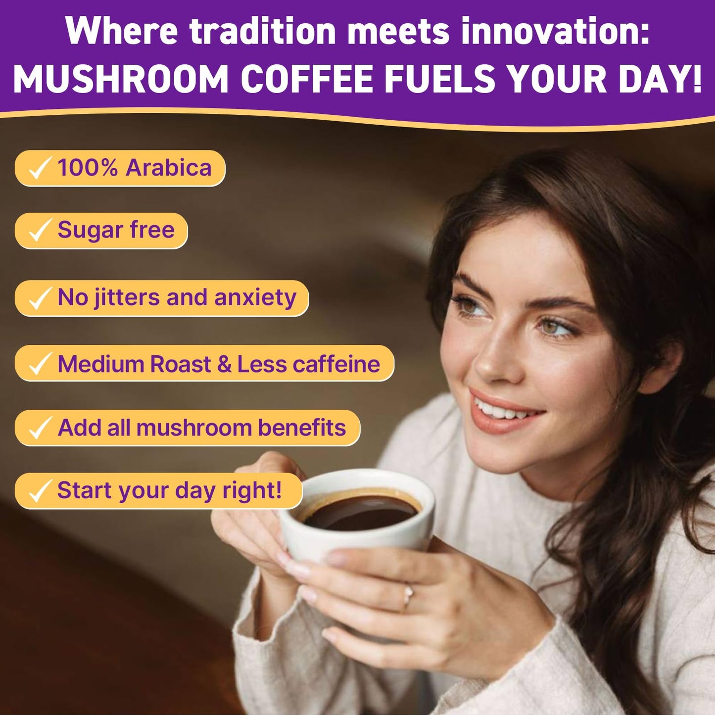 Organic Mushroom Coffee with 11 Mushrooms + 8 Adaptogens - Gluten Free, 30 Servings