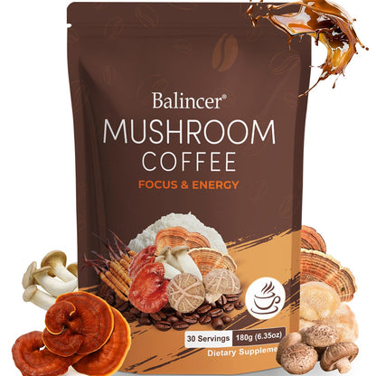 Mushroom Coffee with 6 Adaptogenic Mushrooms – Lion's Mane & Cordyceps