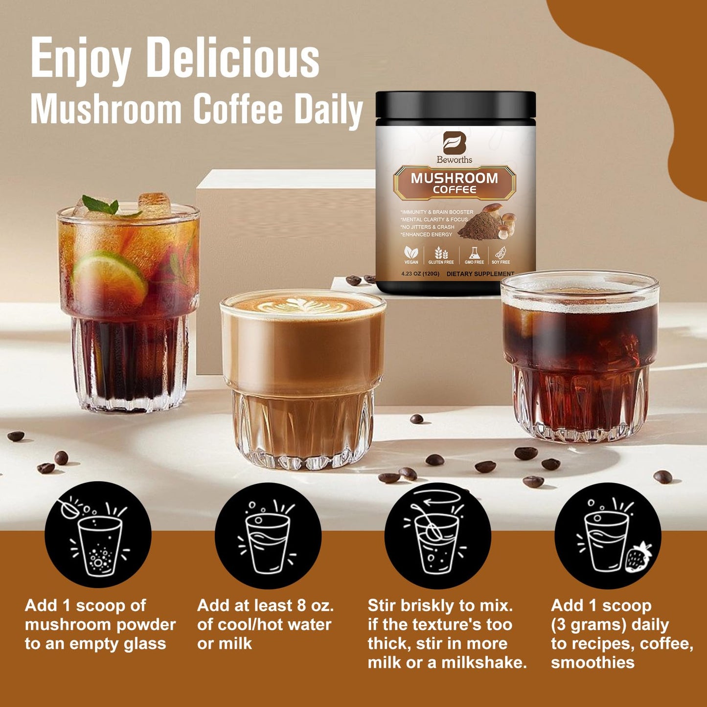 Mushroom Coffee with Lions Mane & Cordyceps – Energy & Focus