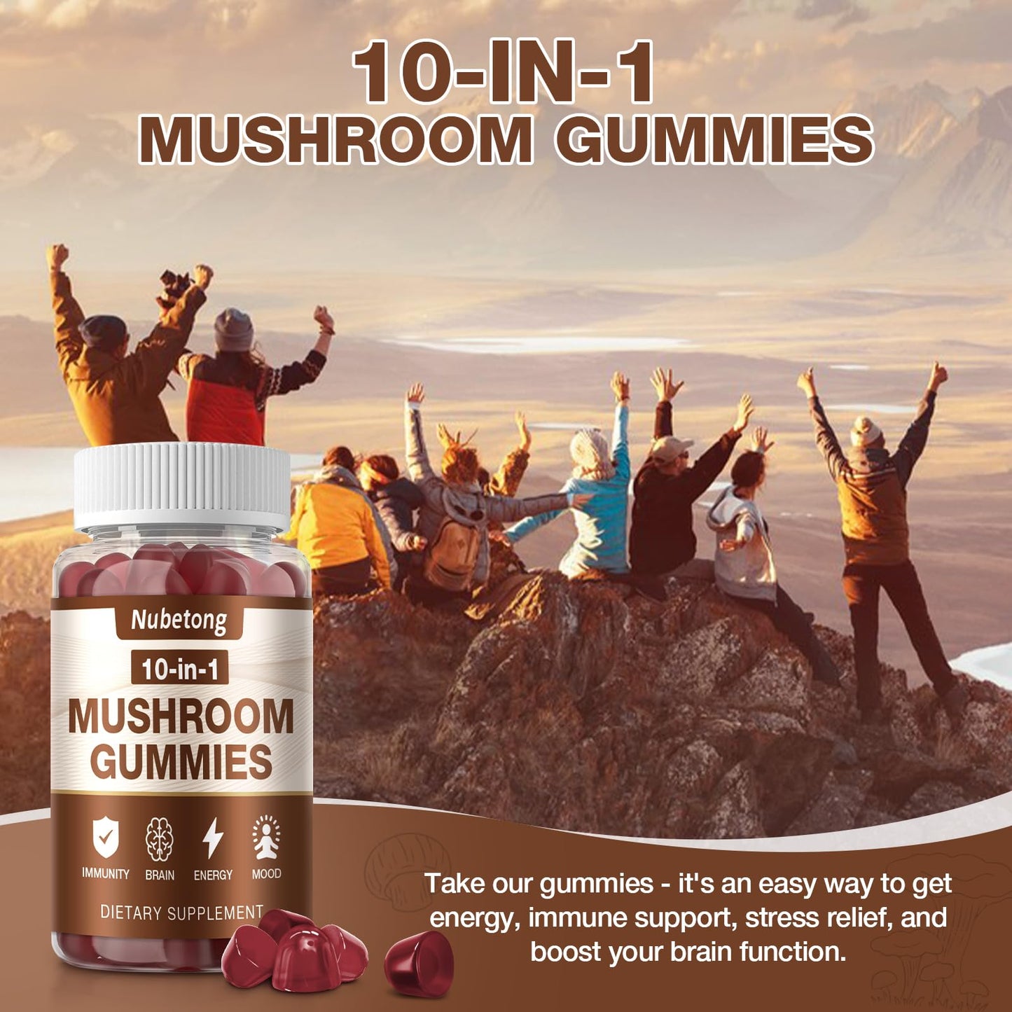 Mushroom Gummies - 10-Mushroom Complex for Adults (2 Pack) | Brain & Immunity Support