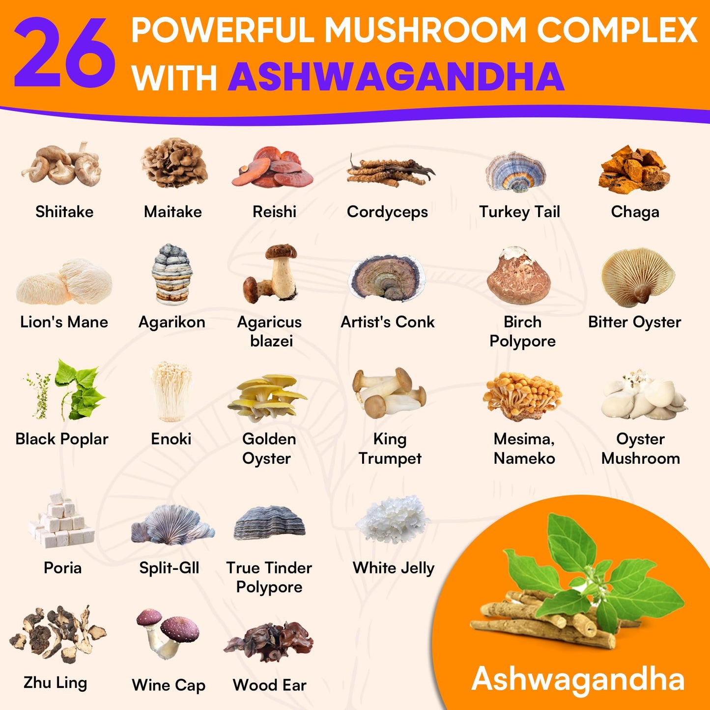 Mushroom Gummies for Adults 4000mg – 26-in-1 Brain Support with Ashwagandha & Lion's Mane