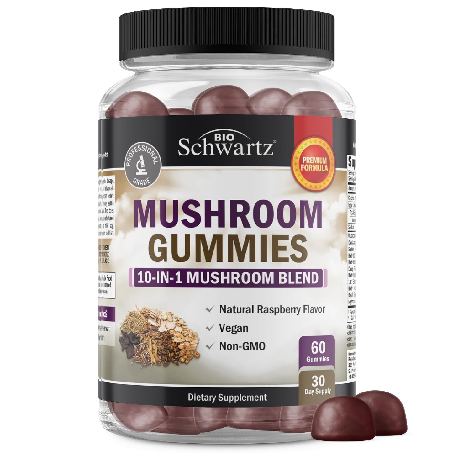 Mushroom Gummies for Adults – 10-in-1 Mood & Focus (60 Count) – Lions Mane & Turkey Tail
