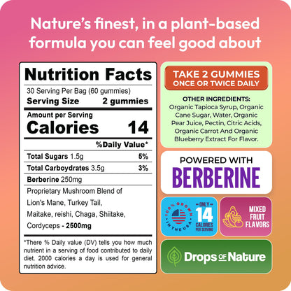 Mushroom Gummies & Berberine - 7-Mushroom Complex (60 Gummies) | Focus & Immunity