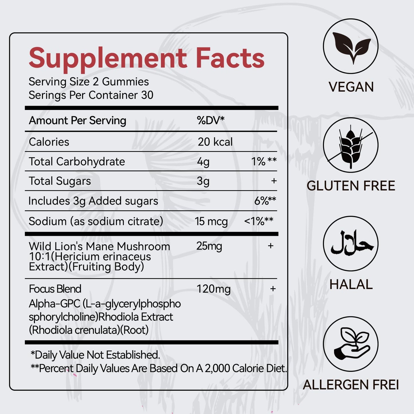 Mushroom Gummies with Lion's Mane – Focus & Memory Nootropics, Vegan, 60 Count