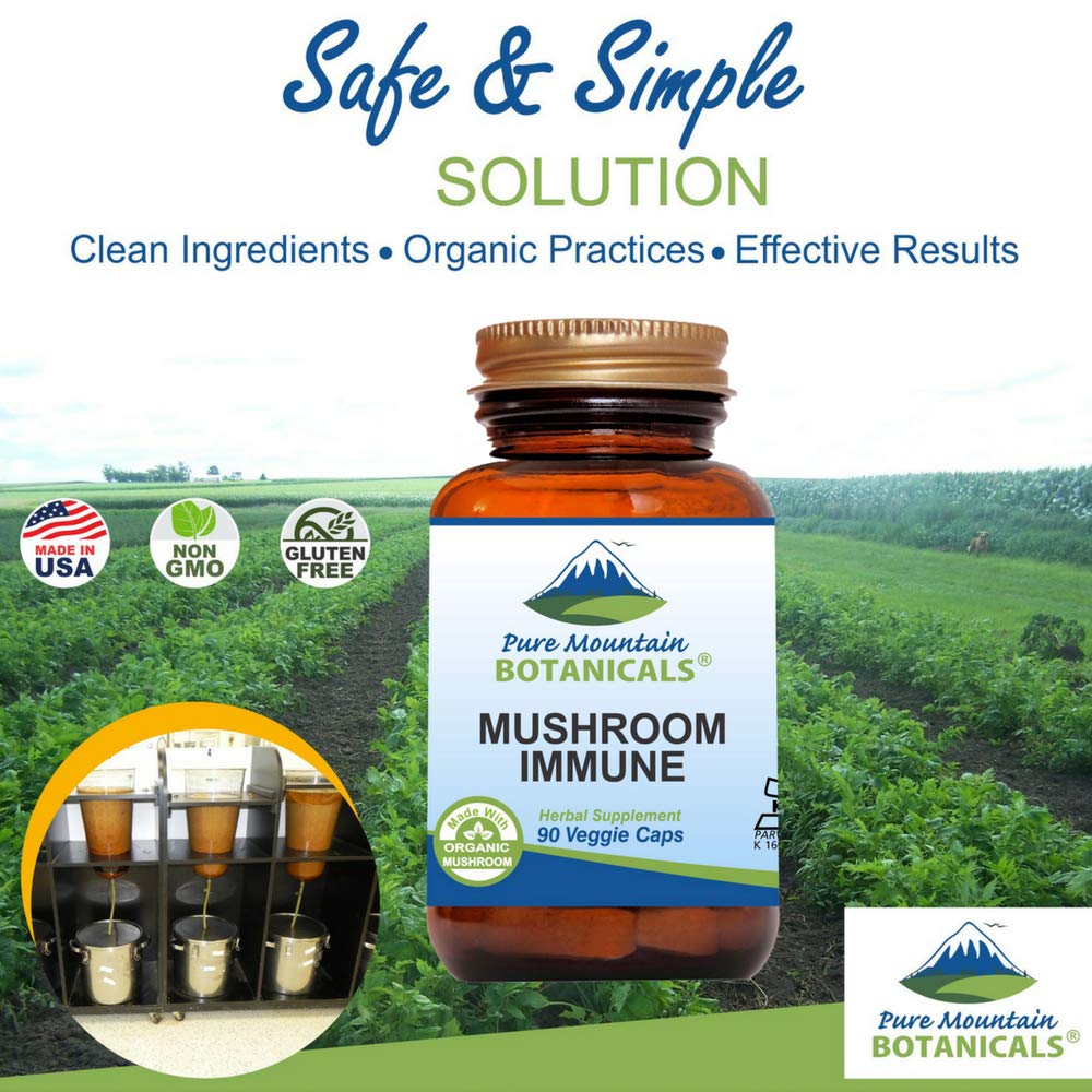 Pure Mountain Botanicals Mushroom Immune - 90 Kosher Capsules | 14 Medicinal Mushrooms