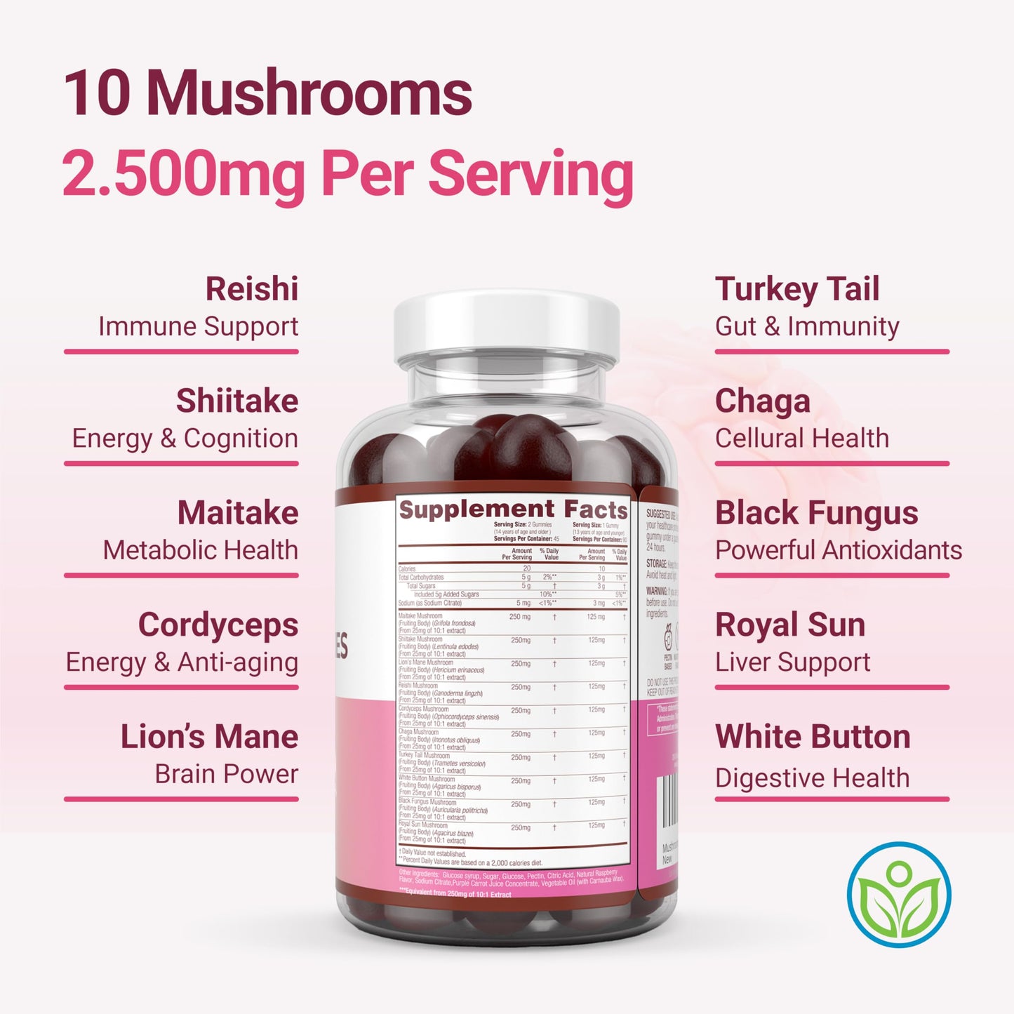 World's First 10-Mushroom Gummies - 90 Chews, 2500mg/Serving | Brain & Immune Support