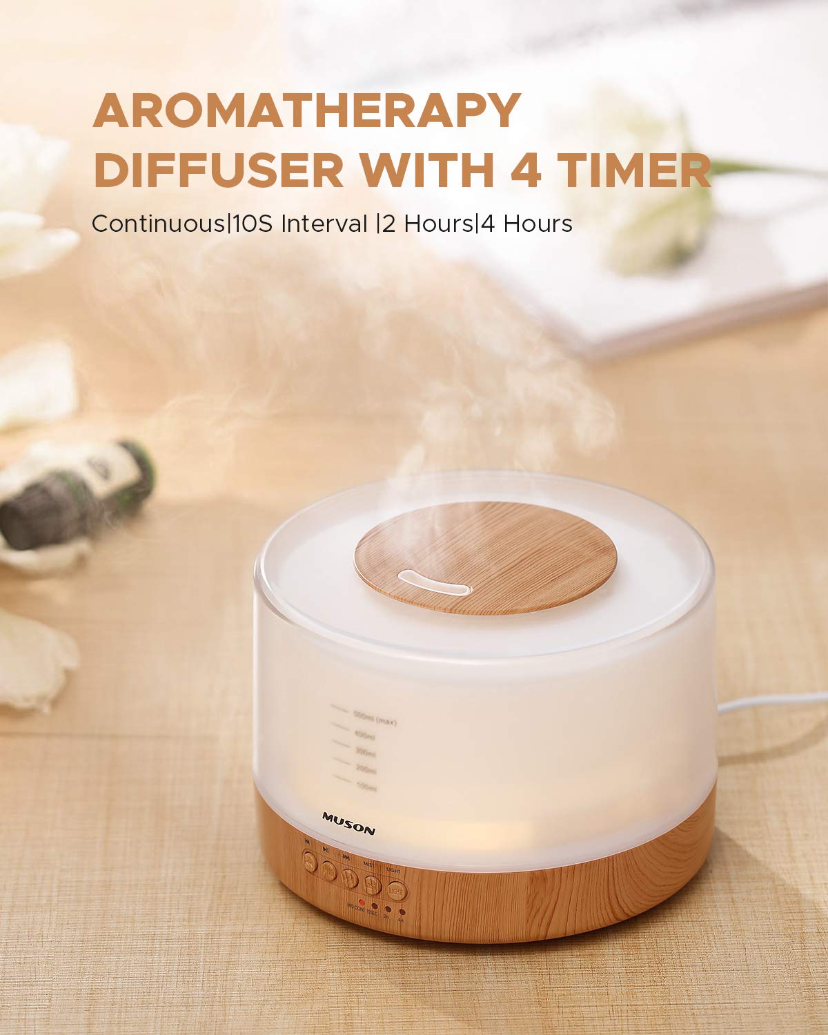 Muson Essential Oil Diffuser: Sound Machine & Aromatherapy Humidifier (White)