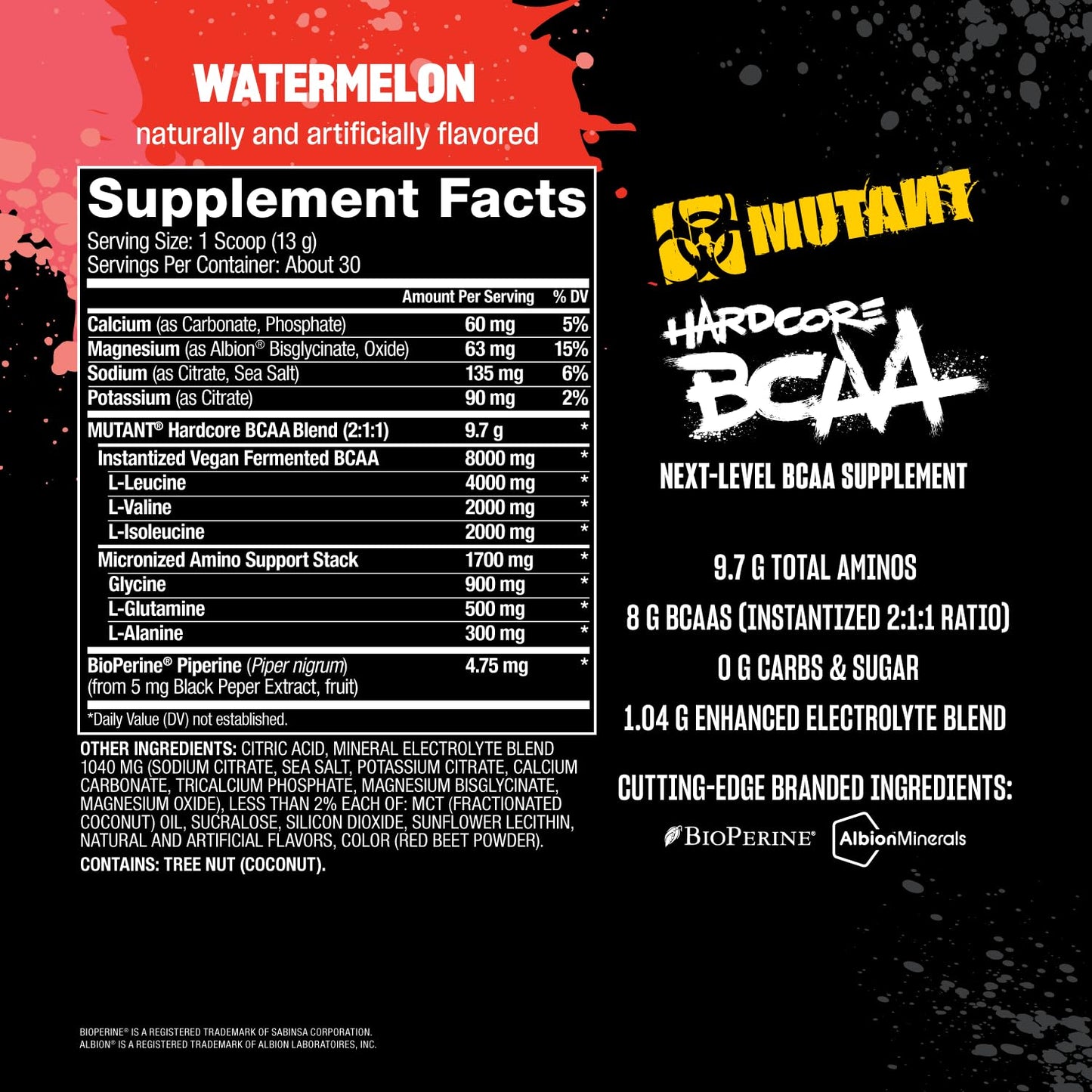 Mutant Hardcore BCAA - Hydration + Recovery (Watermelon, 30 Servings)