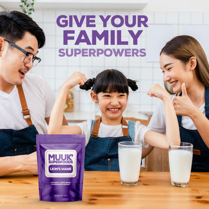 MUUK' SUPERFOODS | Pure Organic Lion's Mane Mushroom Powder | Brain-Boosting, USA-Made | 3.5 oz (100g), 60 Servings