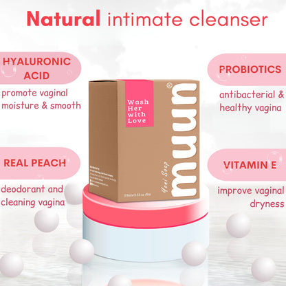Muun Strawberry Yoni Soap Bar - 3-Pack | pH Balancing Cleanser with Probiotics & Natural Ingredients