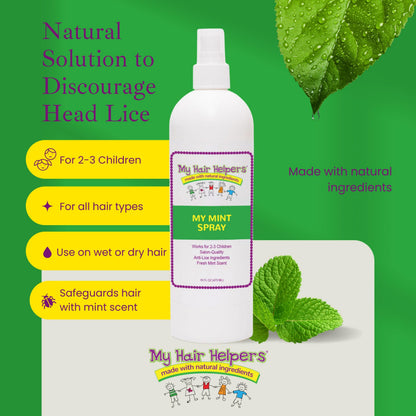 MY HAIR HELPERS Mint Lice Prevention Spray – 2x16oz, 2-Month Supply for 2–3 Kids