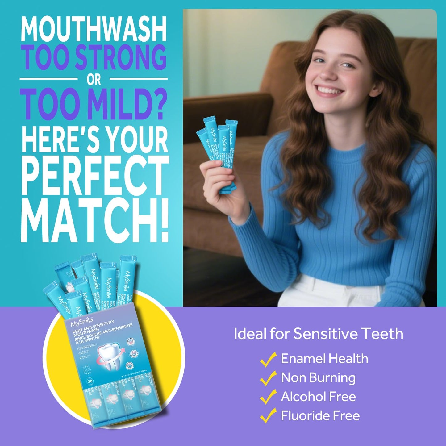 MySmile Nano Hydroxyapatite Mouthwash for Sensitive Teeth – Travel Size, 30 Packets