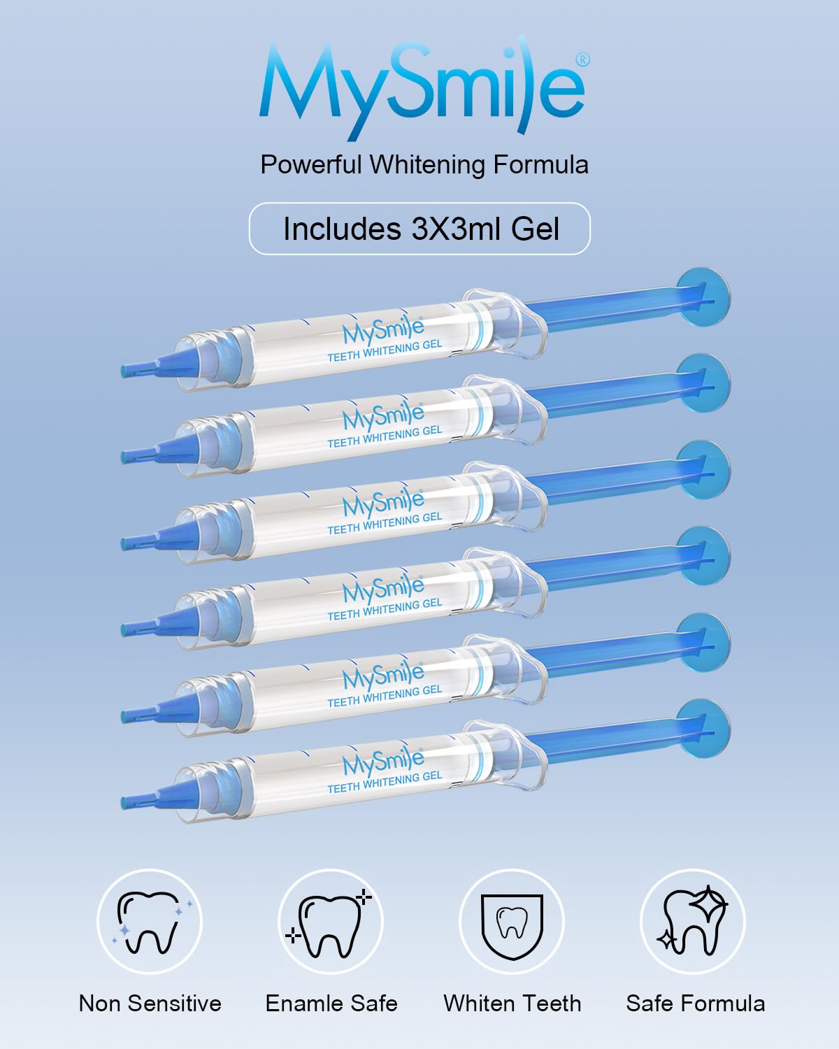 MySmile Teeth Whitening Gel Refills Pack – 6 Non-Sensitive, 10-Min Whitening