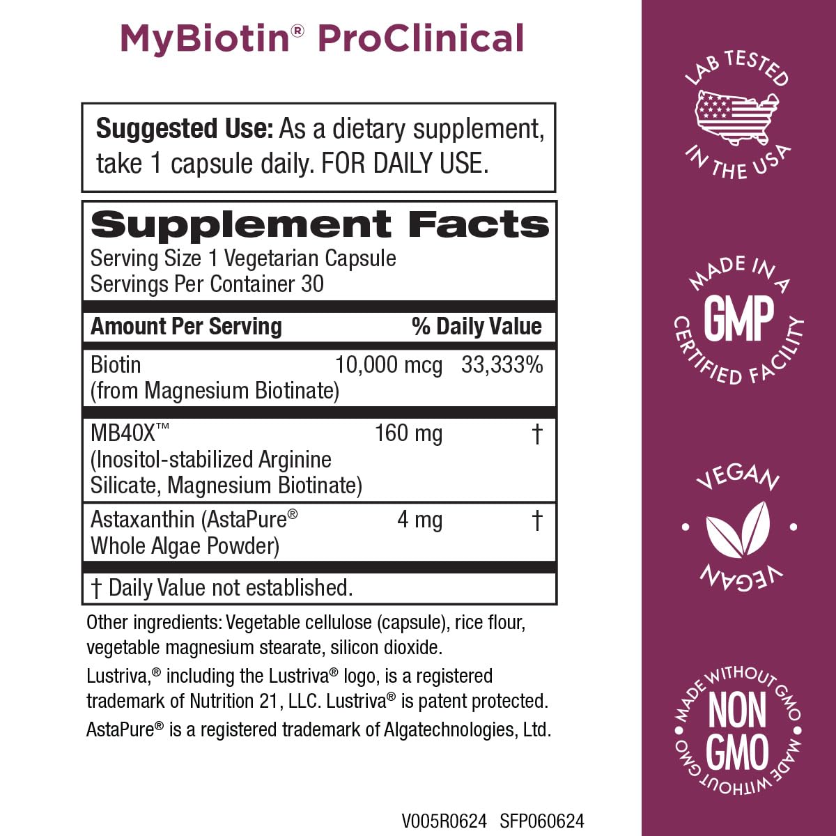 Purity Products MyBiotin ProClinical – Thicker Hair in Weeks, Smoother Skin | 90 Veg Capsules