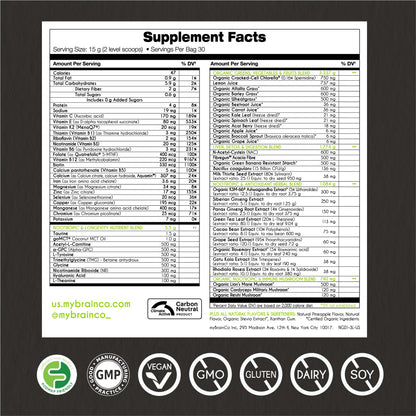 myBrainCo. Nootropic Greens — Premium Organic Brain, Body & Longevity Optimizer (15.9 oz)