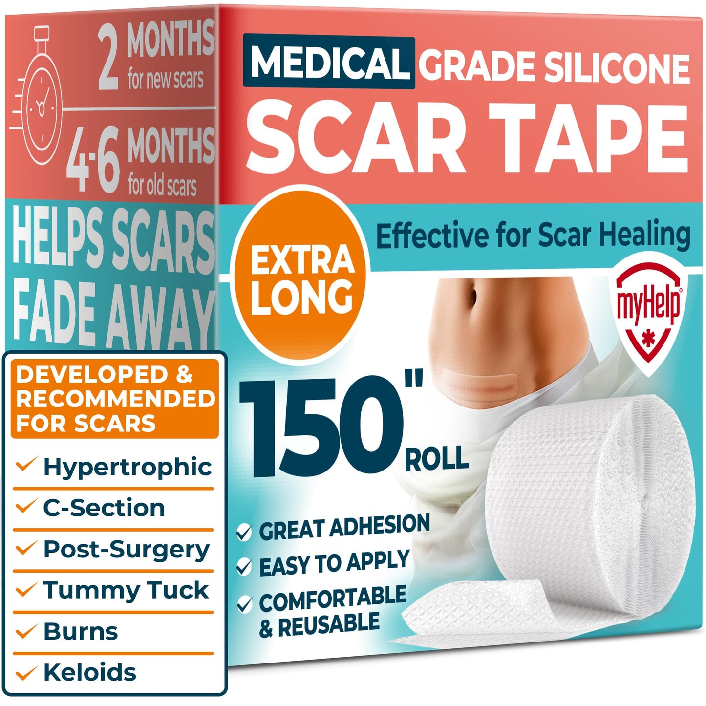MYHELP Medical Grade Silicone Scar Tape - Transparent 1.6”x150”