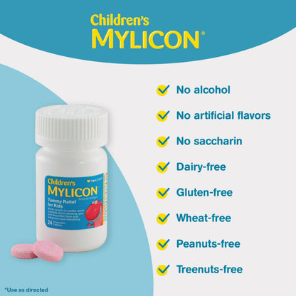 MYLICON Children's Tummy Relief for Kids — Cherry Flavored Chewables (Ages 2-11)