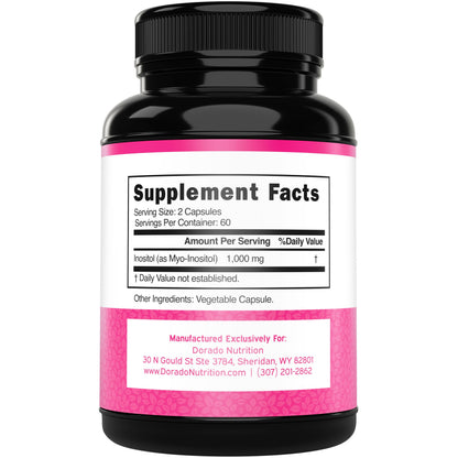 Myo-Inositol Capsules 1000mg Per Serving – Hormone Balance Support for Women, Vegan, Gluten Free, Made in USA (120 Count)