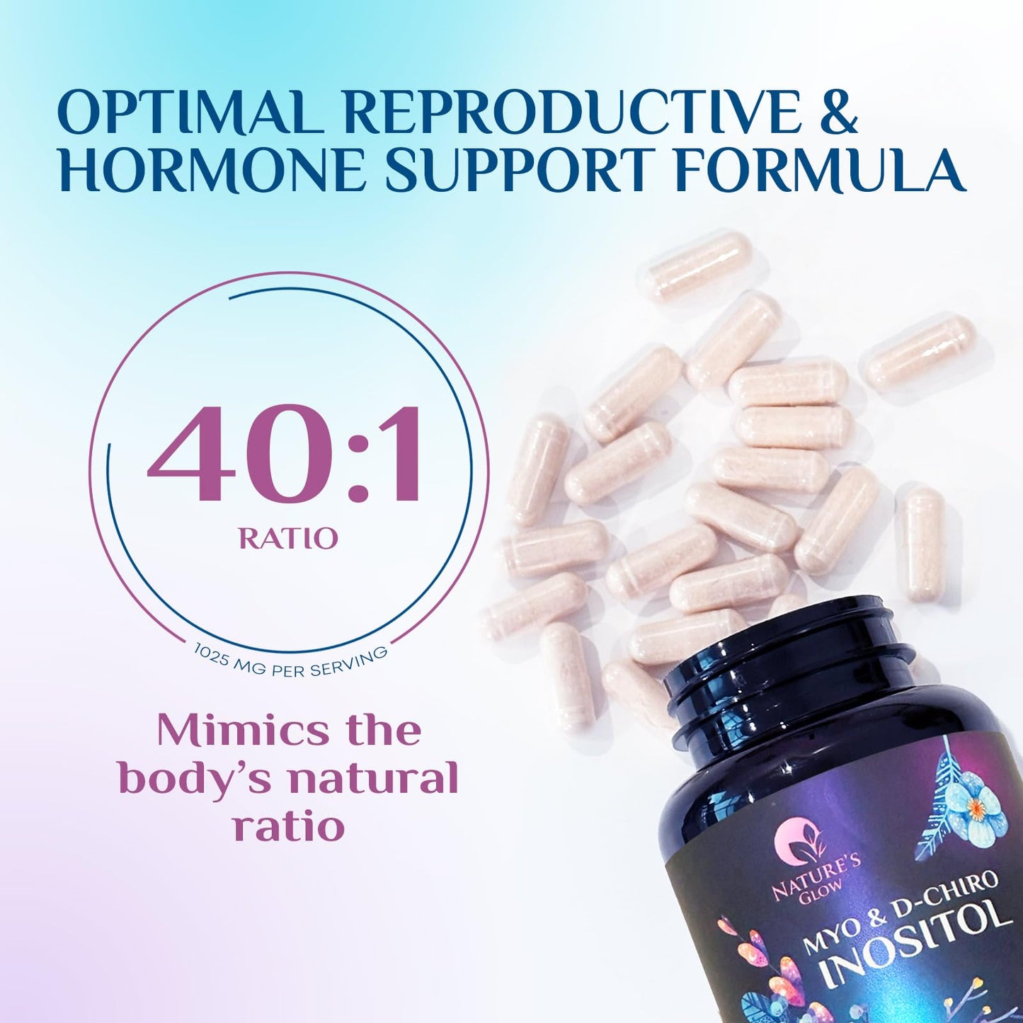 Myo-Inositol & D-Chiro Inositol 1025mg - 40:1 Ovarian Support (Vegan, Non-GMO) 120 Capsules