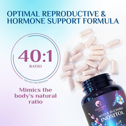 Myo-Inositol & D-Chiro Inositol 1025mg - 40:1 Ovarian Support (Vegan, Non-GMO) 120 Capsules