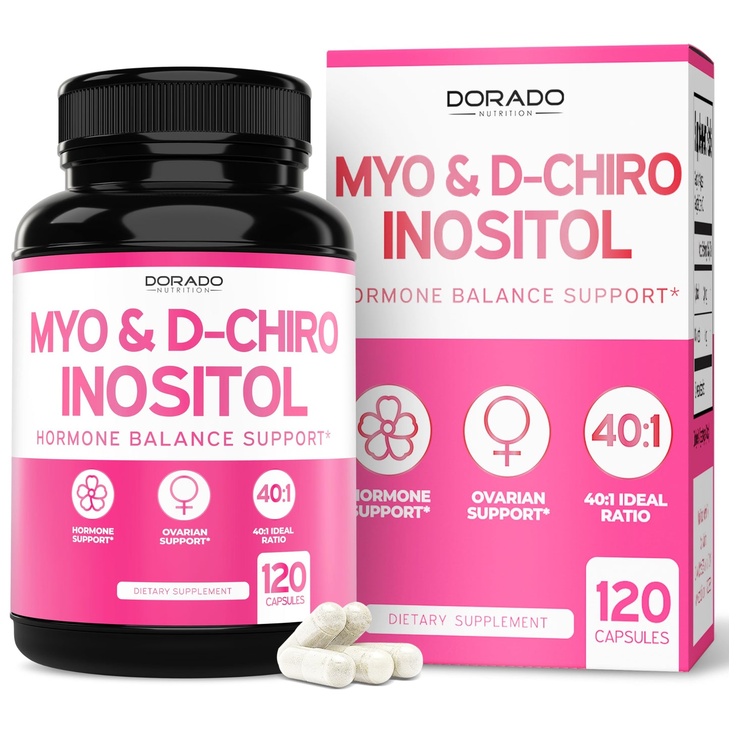Myo-Inositol & D-Chiro Inositol for Women – 120 Caps, 40:1 Ratio, Hormone Balance, USA Made