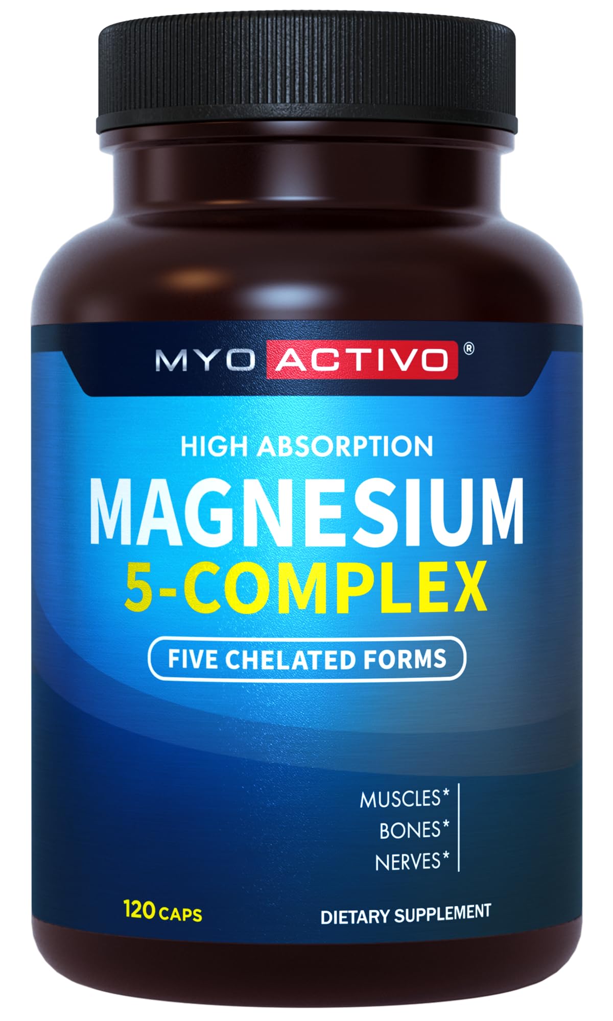 MyoActivo 5-in-1 Magnesium Complex – High-Absorption Chelated Magnesium Glycinate, Malate, Citrate, Taurate & Aspartate | 120 Capsules