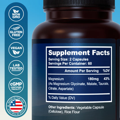 MyoActivo 5-in-1 Magnesium Complex – High-Absorption Chelated Magnesium Glycinate, Malate, Citrate, Taurate & Aspartate | 120 Capsules