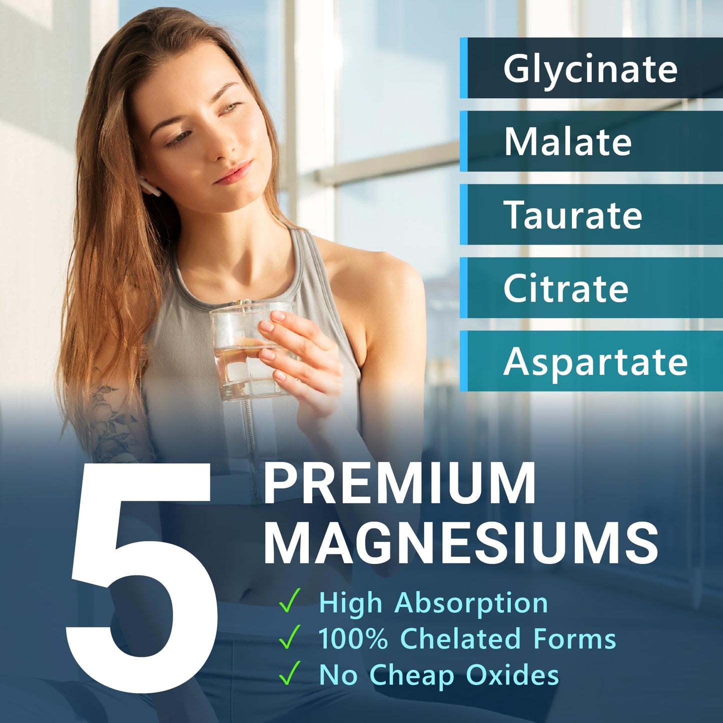 MyoActivo 5-in-1 Magnesium Complex – High-Absorption Chelated Magnesium Glycinate, Malate, Citrate, Taurate & Aspartate | 120 Capsules