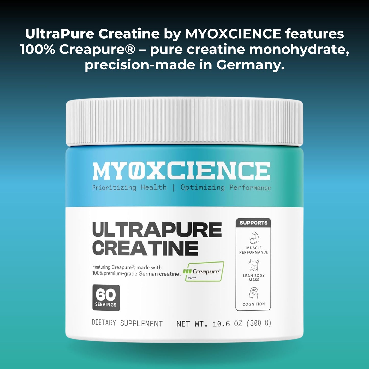 MYOXCIENCE Creapure® Creatine Monohydrate | Supports Strength, Muscle Mass & Cognition | Unflavored 60 Servings