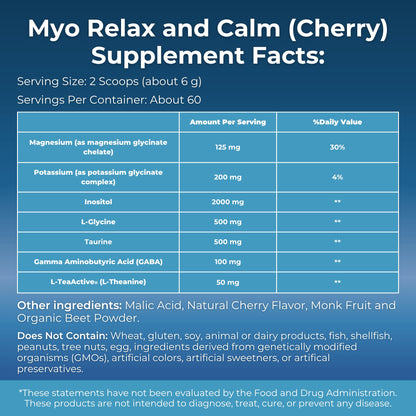 MYOXCIENCE Myo Relax and Calm | Myo-Inositol, L-Theanine, Taurine, Magnesium & GABA | Sleep, Neurotransmitter & Hormone Support (Cherry, 60 Servings)
