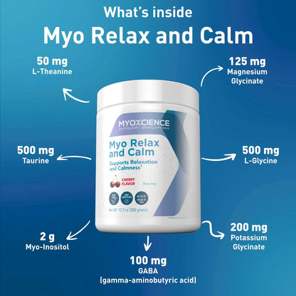 MYOXCIENCE Myo Relax and Calm | Myo-Inositol, L-Theanine, Taurine, Magnesium & GABA | Sleep, Neurotransmitter & Hormone Support (Cherry, 60 Servings)