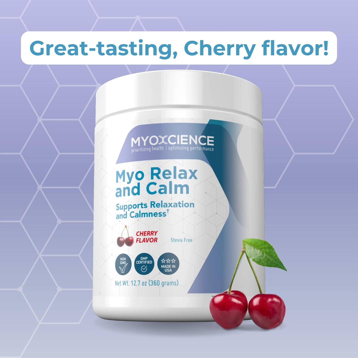 MYOXCIENCE Myo Relax and Calm | Myo-Inositol, L-Theanine, Taurine, Magnesium & GABA | Sleep, Neurotransmitter & Hormone Support (Cherry, 60 Servings)