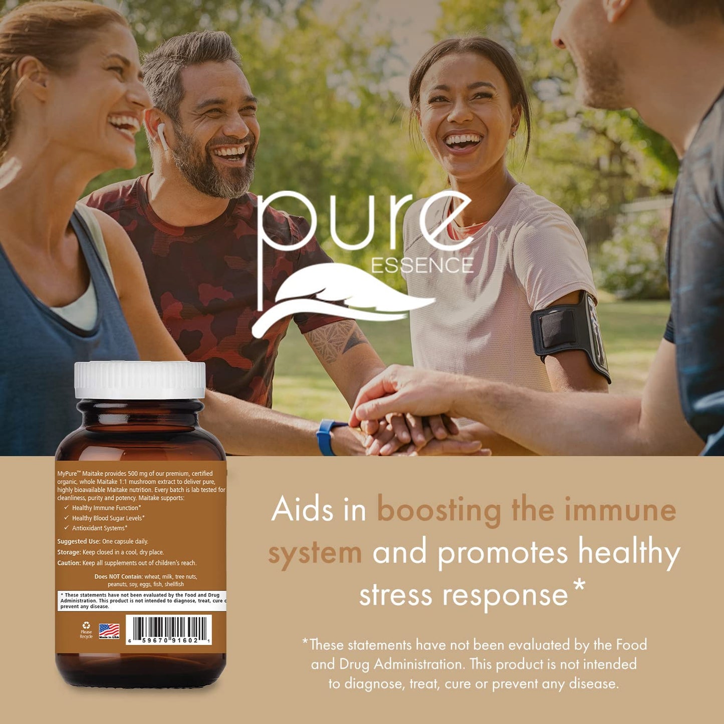 PURE ESSENCE LABS MyPure Maitake Mushrooms - Concentrated Maitake Mushroom Powder Supplement for Immune System Support, Stress Relief, Build Energy, Strength Booster for Men & Women - 2 Month Supply