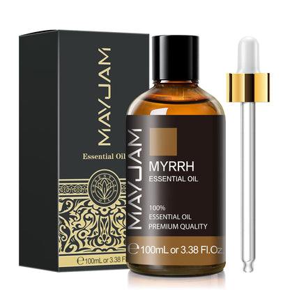 MYRRH Essential Oil 100ml (3.38 fl oz) – MAYJAM Premium Myrrh Oil with Glass Dropper for Diffuser & Candle Making