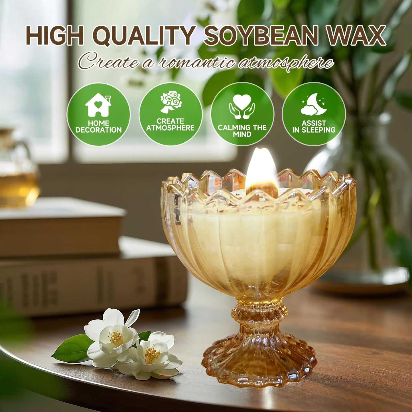 MY ZORAHOME Amber Petal Bowl Soy Wax Jasmine Candle | 6oz, 35h Aromatherapy Jar
