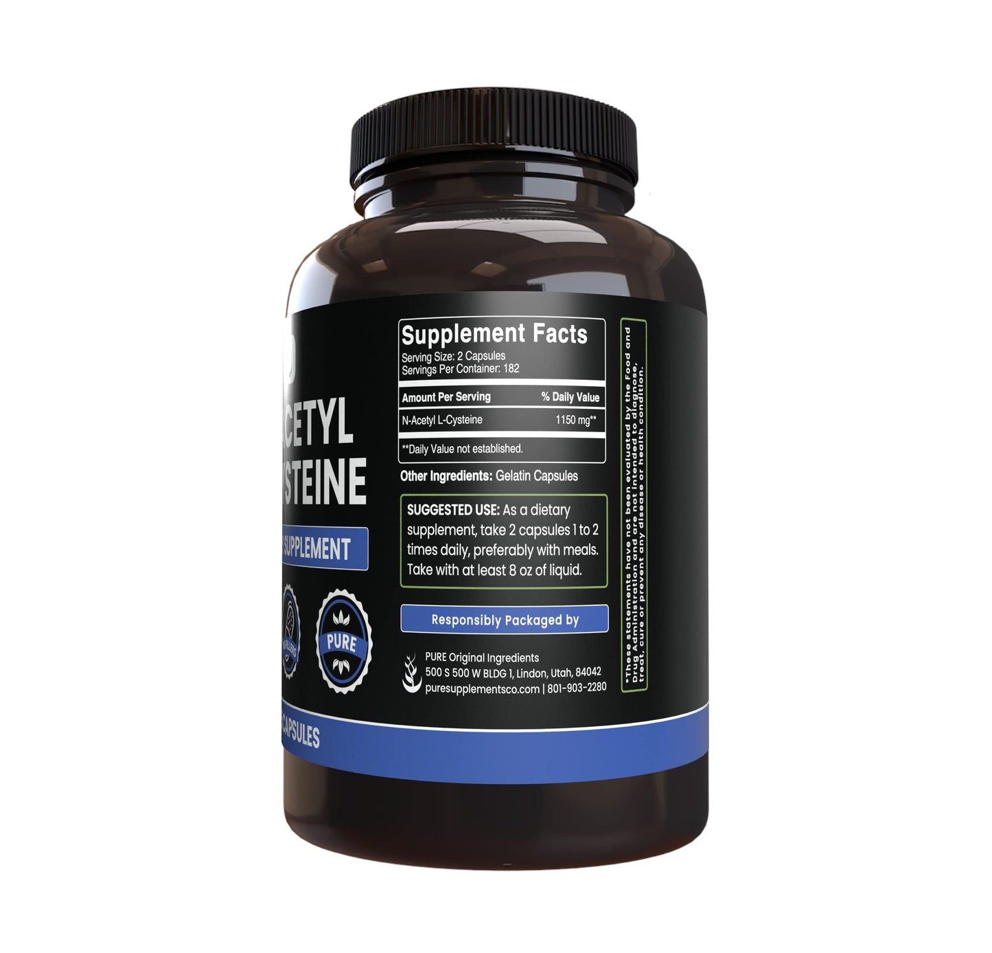 PURE ORIGINAL INGREDIENTS N-Acetyl L-Cysteine (365 Capsules) No Magnesium Or Rice Fillers, Always Pure, Lab Verified