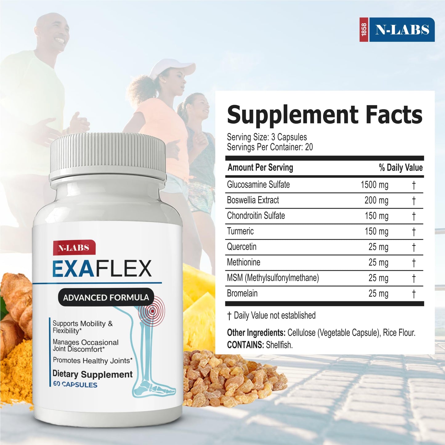 N-Labs ExaFlex Glucosamine Chondroitin MSM Capsules | Joint Support – Made in USA