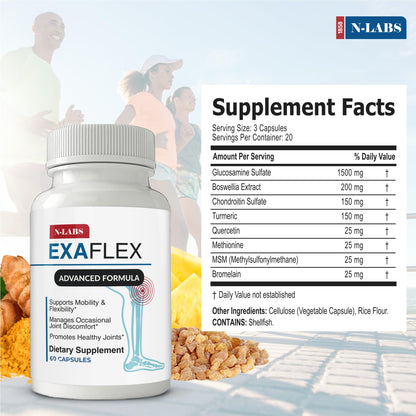 N-Labs ExaFlex Glucosamine Chondroitin MSM Capsules | Joint Support – Made in USA
