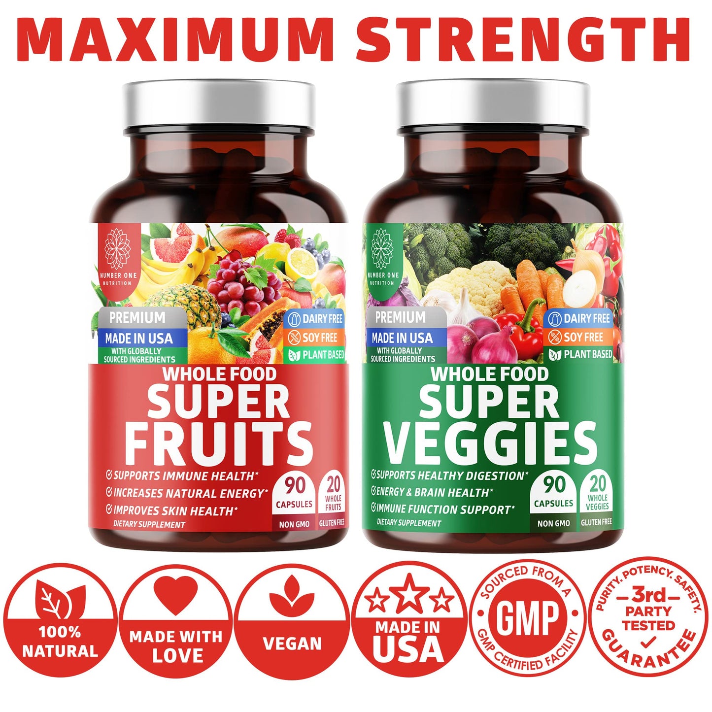 N1N 4-Pack Premium Super Fruits & Veggies, 360 Caps | Whole-Food Vegan